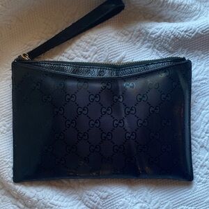 Gucci Black Patent GG Wristlet Pouch